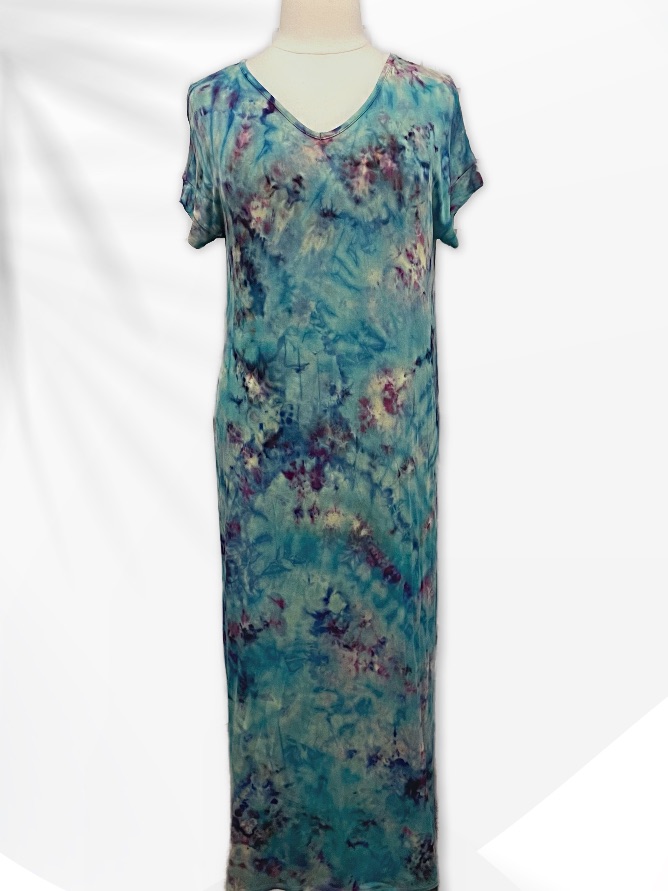 Tie-Dye V-Neck Maxi Dress L